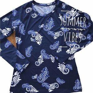 Tommy Hilfiger Blue Seahorse Rush guard, swim top, size S
